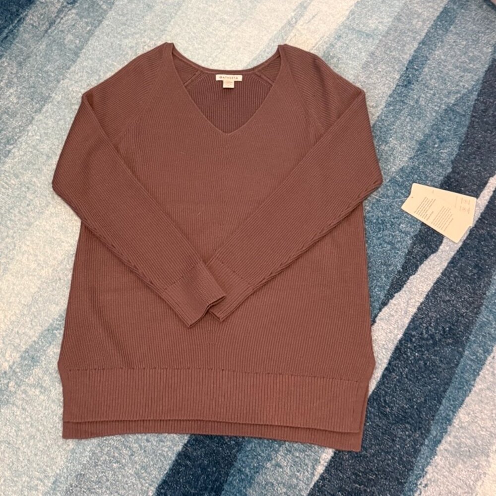 Athleta Hanover Refined Merino Wool V-Neck Sweater, purple, NWT, Medium